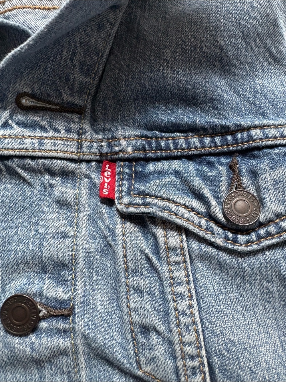 Levi's Distressed Denim Trucker Jacket Medium Blue- size S - Picture 3 of 11
